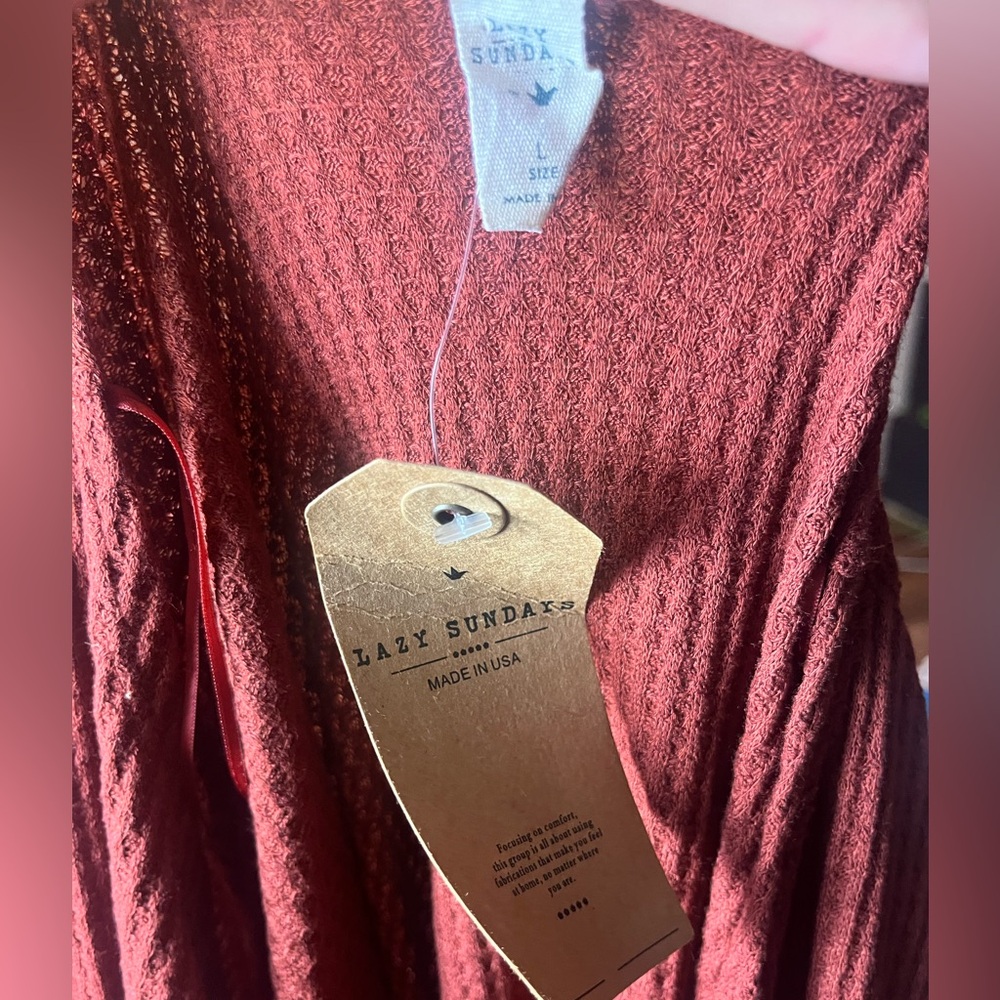 Anthropologie Lazy Sundays Women's Waffle Slub Knit Rust Long Sleeve Top Size L - Picture 5 of 5